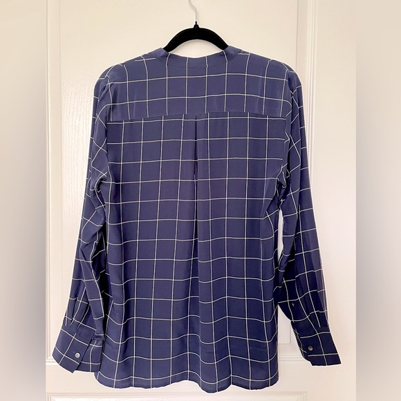 NWT Madewell Silk Lace-Up Shirt Windowpane Plaid Navy Blue Size M - Picture 8 of 8